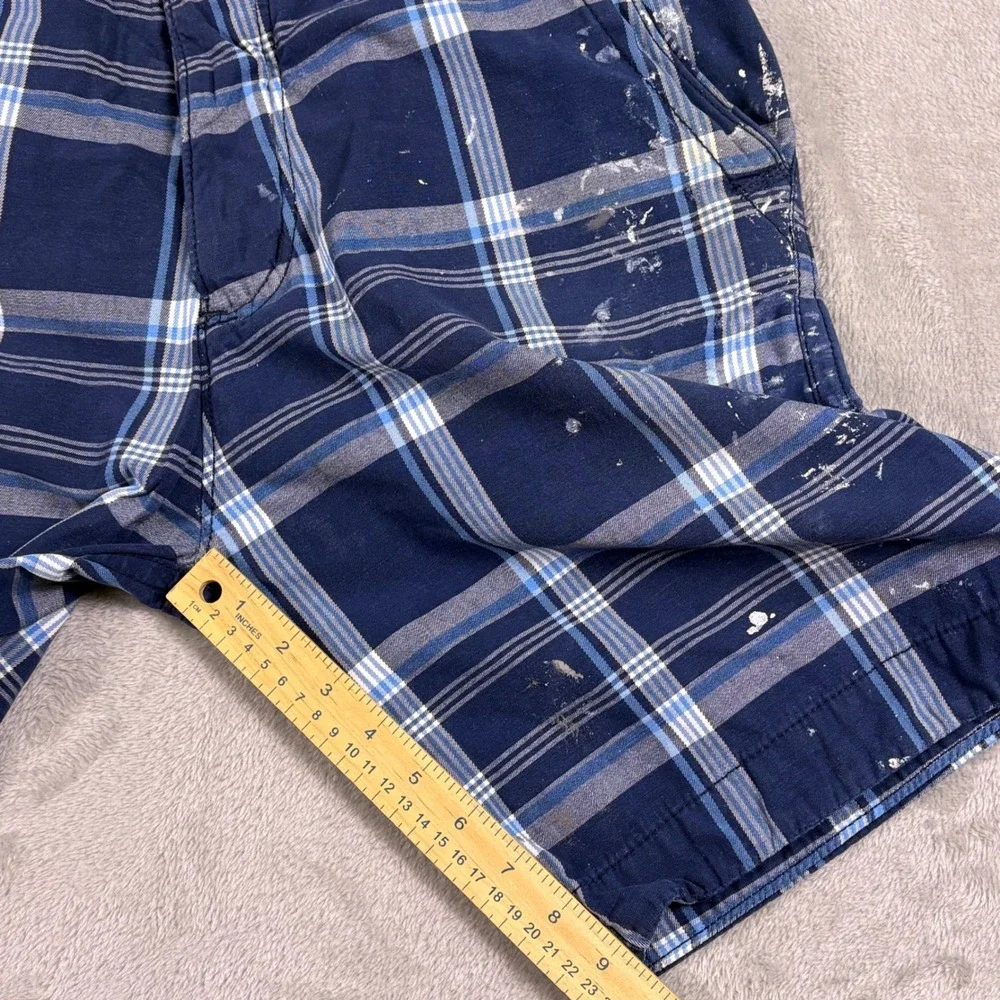 Hollister California Men's Plaid Shorts 33‎ W36 Blue Button Fly Paint Splatter